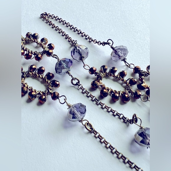💜Faceted Iridescent Purple & Copper Genuine Crystal Necklace with Brass Accents - Picture 2 of 6